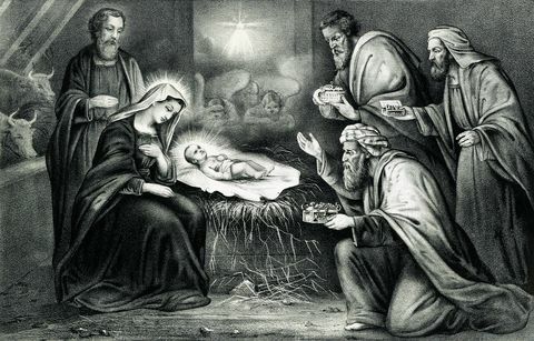 איור מקראי בציר מציג את המולד של ישוע המשיח כמתואר בבשורות לוק ומתמטוס